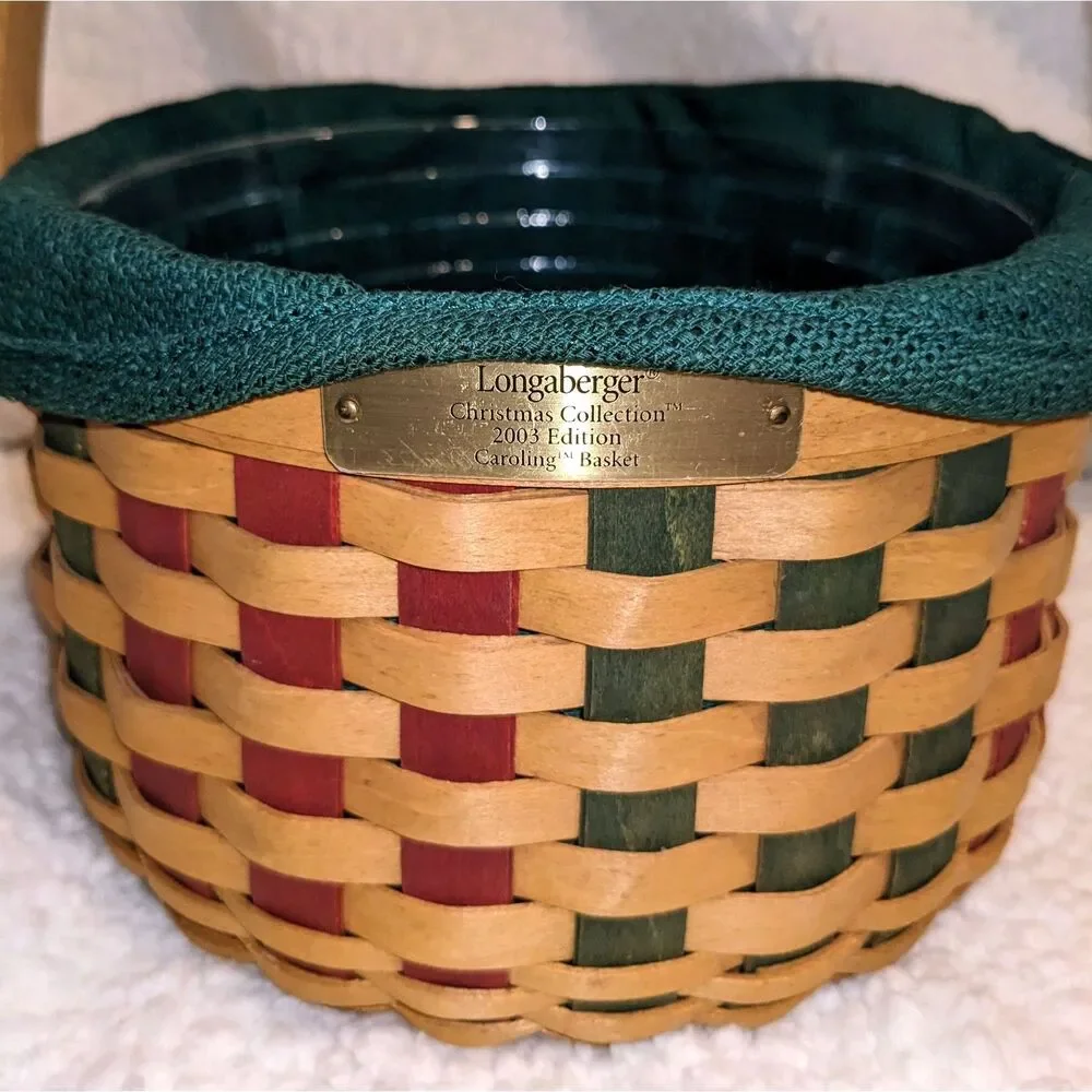 Longaberger 2003 Christmas Caroling Basket Liner Protector Bell Tie-On USA